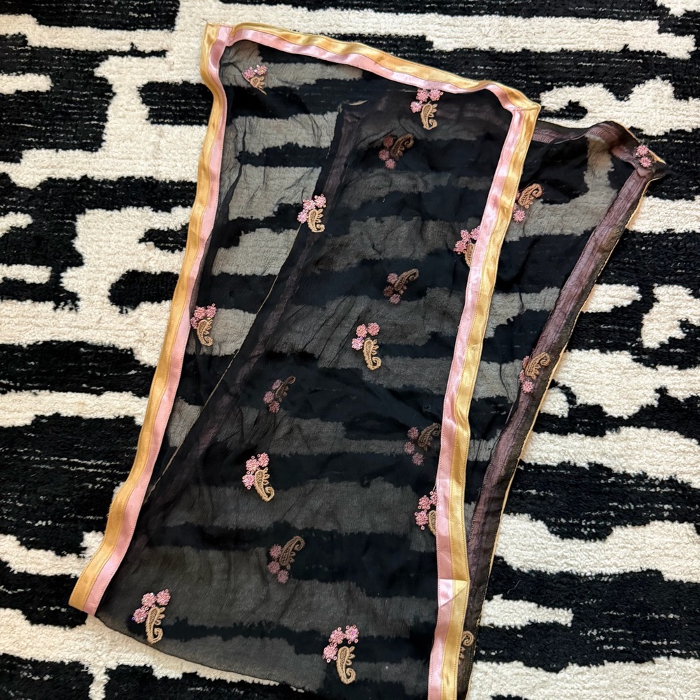 Black Y2K sheer sequin scarf
